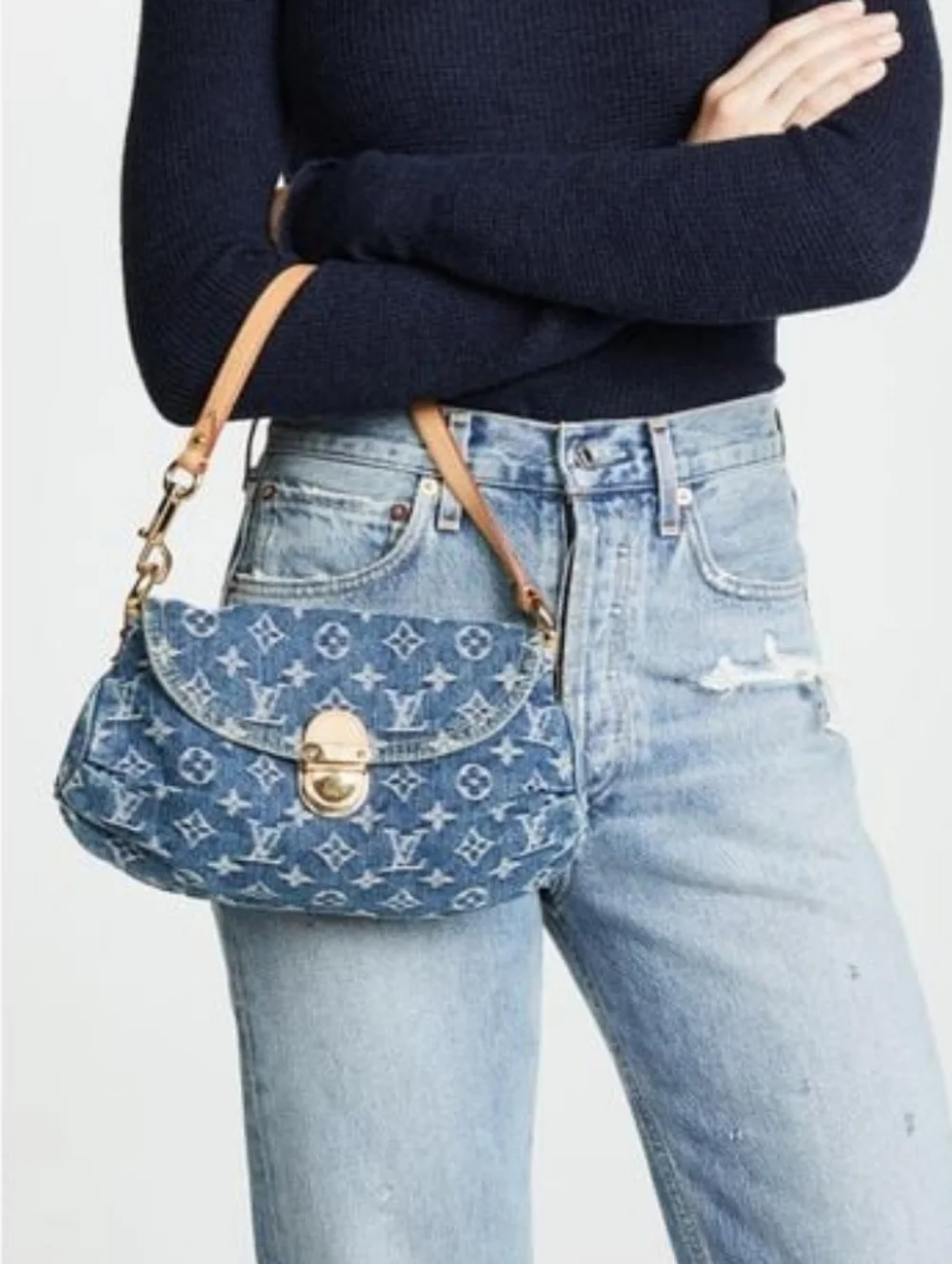 Cotton Light Jean Wash Blue Denim Remix Pleated Street Designer Signtature Mini - Picture 4 of 16